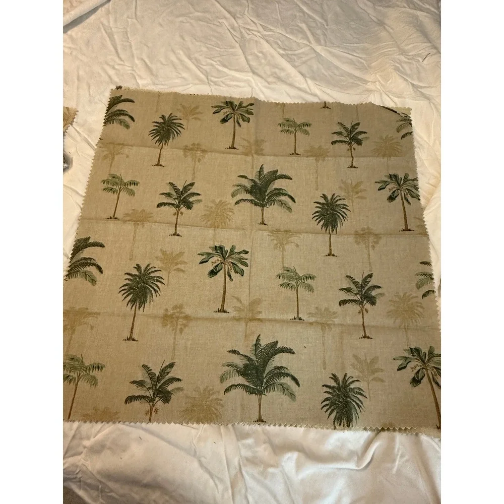 Lot of 3 Linen Fabric w/ Tropical‎ Island Palm Trees blue red 25